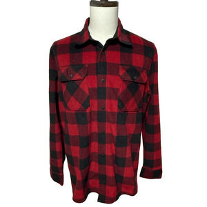 Wrangler Flannel Shirt Mens Large Red Black Buffalo Plaid Button Up Pockets